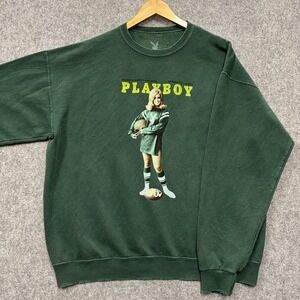 Playboy Sweatshirt Mens L Green Football Graphic Crewneck Pullover